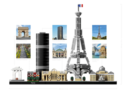 LEGO 21044 Parigi, 649 pezzi, con Torre Eiffel e Museo del Louvre, Modellismo Monumenti, Set da Collezione Skyline