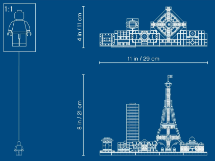 LEGO 21044 Parigi, 649 pezzi, con Torre Eiffel e Museo del Louvre, Modellismo Monumenti, Set da Collezione Skyline