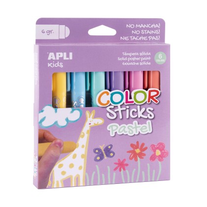 Apli Color Stick Tempere Solide - Confezione da 6 Unit&agrave; da 6g in Colori Pastello - Finitura Satinata senza Necessit&agrave; di Vernice - Asciugatura Rapida in Meno di 3 Minuti - Effetto Cera o Tempera a seconda della Pressione Esercitata