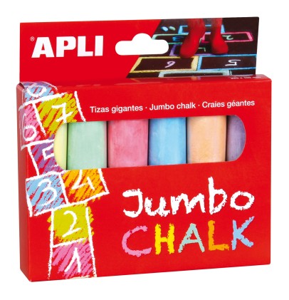 Gesso Rotondo Jumbo Colori Assortiti - Dimensioni &Oslash; 25 x 105mm - Realizzato con Solfato di Calcio a Basso Residuo - Ideale per Scrivere, Disegnare e Colorare su Lavagne e Pavimenti - Adatto per Uso Scolastico