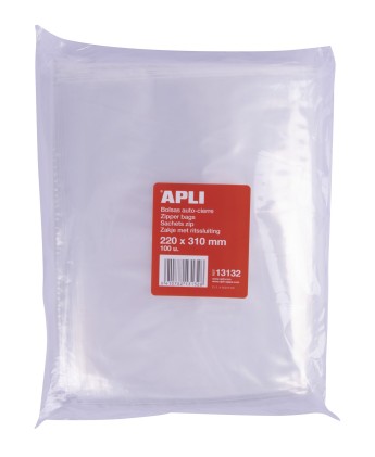 Apli Buste con Zip Trasparenti con Chiusura Automatica 220x310mm - Materiale LDPE - Chiusura Sicura e Facile Gestione - Uso Alimentare - Ideali per Conservare Alimenti e Oggetti di Uso Quotidiano - Utili per i Viaggi