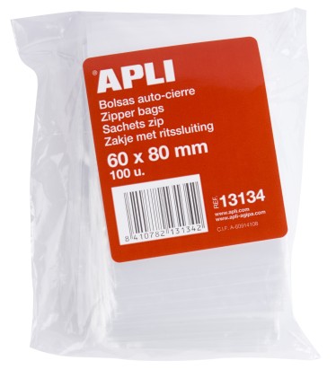 Apli Sacchetti Trasparenti con Zip 60x80mm - Materiale LDPE - Chiusura Sicura e Maneggevolezza - Uso Alimentare - Ideale per Alimenti e Oggetti di Uso Quotidiano - Utili in Viaggio