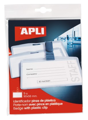 Identificatore Apli con Clip in Plastica per Biglietti da Visita - Dimensione 90 x 56mm - Ideale per Fiere e Convegni - Utilizzo in Ospedali, Sicurezza e Supermercati