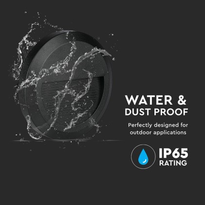 V-TAC Faretto LED Segnapasso Rotondo Montaggio a Plafone 2W Colore Nero 3000K IP65