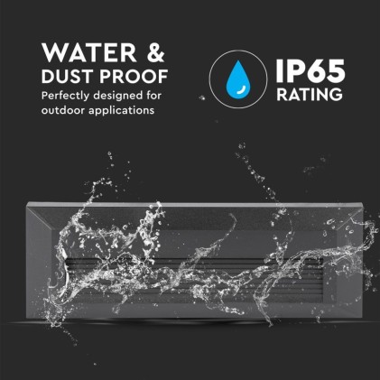 V-TAC Faretto LED Segnapasso Rettangolare Montaggio a Plafone 3W 110LM/W Colore Nero 3000K IP65