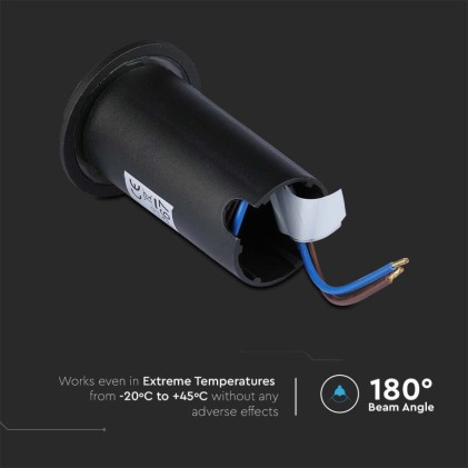 V-TAC Faretto LED Segnapasso a Cilindro da Interramento 1W Doppio Fascio Luminoso Colore Nero 12V 3000K IP67 Driver non Incluso