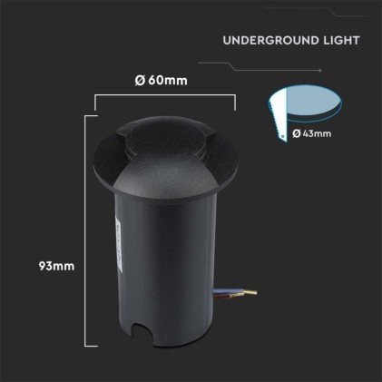 V-TAC Faretto LED Segnapasso a Cilindro da Interramento 1W Doppio Fascio Luminoso Colore Nero 12V 3000K IP67 Driver non Incluso