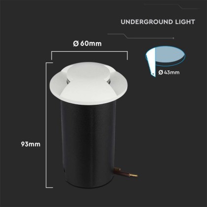 V-TAC Faretto LED Segnapasso a Cilindro da Interramento 1W Doppio Fascio Luminoso Colore Bianco 12V 6400K IP67 Driver non Incluso