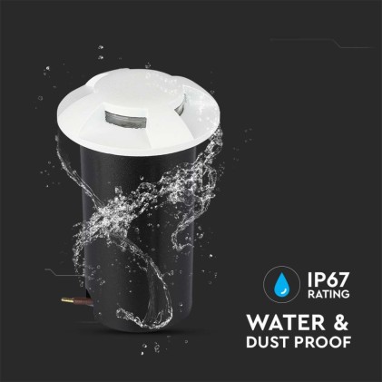 V-TAC Faretto LED Segnapasso a Cilindro da Interramento 1W con 4 Fasci Luminosi Colore Bianco 12V 3000K IP67 Driver non Incluso