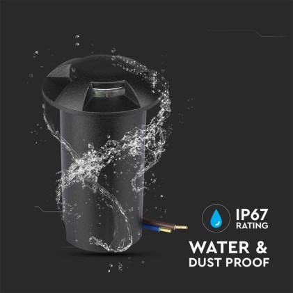 V-TAC Faretto LED Segnapasso a Cilindro da Interramento 1W con 4 Fasci Luminosi Colore Nero 12V 3000K IP67 Driver non Incluso