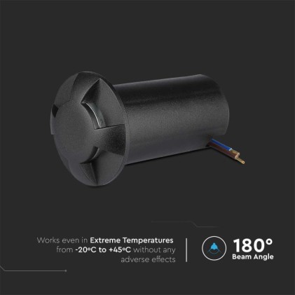 V-TAC Faretto LED Segnapasso a Cilindro da Interramento 1W con 4 Fasci Luminosi Colore Nero 12V 6400K IP67 Driver non Incluso