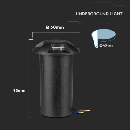 V-TAC Faretto LED Segnapasso a Cilindro da Interramento 1W con 4 Fasci Luminosi Colore Nero 12V 6400K IP67 Driver non Incluso