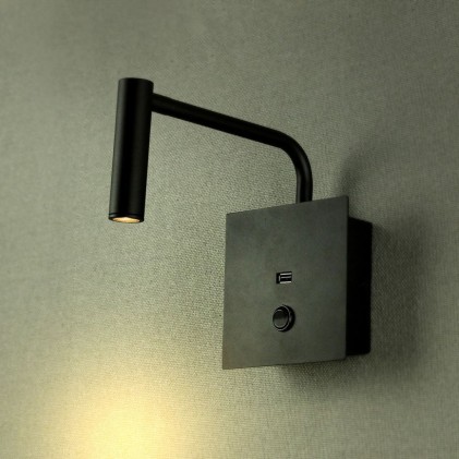 V-TAC Applique da Hotel per Lettura LED 3W con Interruttore Porta USB Colore Nero 3000K
