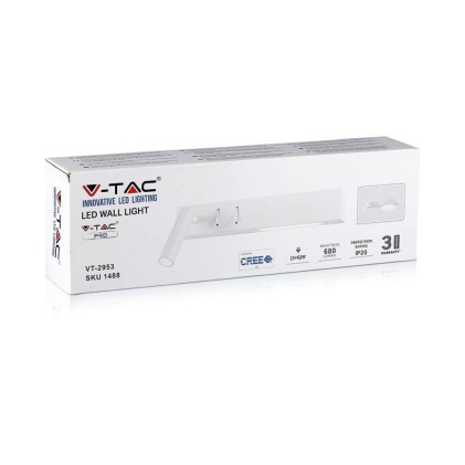 V-TAC Applique da Hotel per Lettura con 2 LED 3W e 6W Colore Bianco 3000K