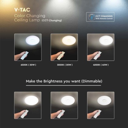 V-TAC Plafoniera LED Rotonda 40W con Telecomando Cambia Colore 3 in 1 Effetto Stellato d: 350mm h: 70mm Dimmerabile
