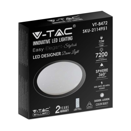 V-TAC Plafoniera LED Rotonda 72W con Telecomando Cambia Colore 3 in 1 Effetto Stellato d: 670mm h: 80mm Dimmerabile