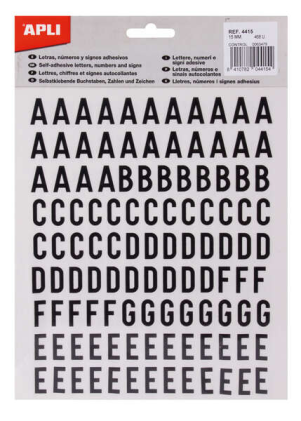 Lettere maiuscole adesive Apli - Altezza 15 mm - Confezione da 4 fogli con 468 lettere - Colore nero