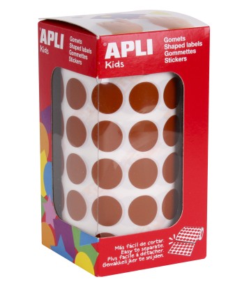 Apli Gomet Rotondi Permanenti Marrone - Ø 15mm - 59 Fogli Pretagliati - 2832 Gomet per Rotolo - Ideale per Scuole e Laboratori per Bambini - Standard EN-71 e FSC Soddisfatti