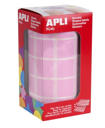 Apli Gomet Quadrati Rosa - 20x20mm - 59 Fogli Pretagliati - 1770 Gomet per Rotolo - Ideale per Scuole e Laboratori per Bambini - Standard EN-71 e FSC - Adesivo a Base Acqua - Materiali Riciclabili al 100%