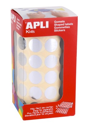 Apli Gomet Rotondi Argento Metallizzato Ø 15 mm - 59 Fogli Preforati - 2832 Gomet per Rotolo - Sviluppa capacità psicomotorie fini