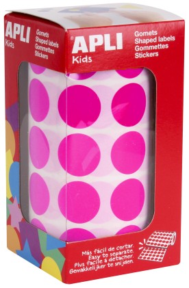 Apli Gomet Rotondi Fucsia &Oslash; 20mm - 59 Fogli Pretagliati - 1770 Gomet per Rotolo - Ideale per Scuole e Laboratori per Bambini - Conforme alle Norme EN-71 e FSC