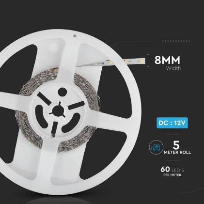 V-TAC Strip LED SMD3528 3,2W/m 5m 60 LED/m Giallo 12V IP20 8mm