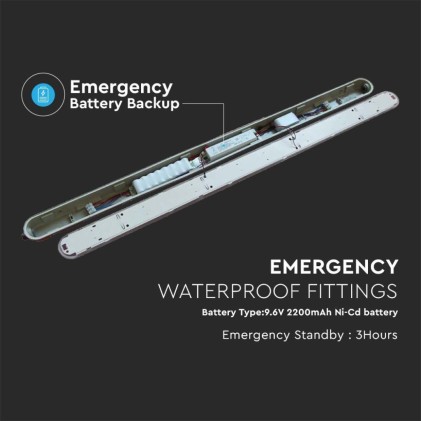 V-TAC PRO Plafoniera LED Chip Samsung Impermeabile 48W 120LM/W M-Series 1500mm con Kit di Emergenza e 4000K IP65