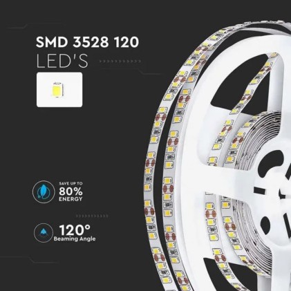 V-TAC Strip LED SMD3528 8W/m 5m 120 LED/m 12V 4000K IP20 8mm