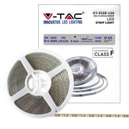 V-TAC Strip LED SMD 8W/m 5m 120 LED/m 12V 4000K IP65 9.2mm