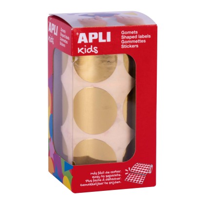 Apli Gomet Rotondi Oro Metallizzato - &Oslash;33mm - 59 Fogli Pretagliati - 708 Gomet per Rotolo - Conforme agli Standard EN-71 e FSC - Adesivo a Base Acqua - Senza Solventi - Carta ECF - Materiali Riciclabili al 100%