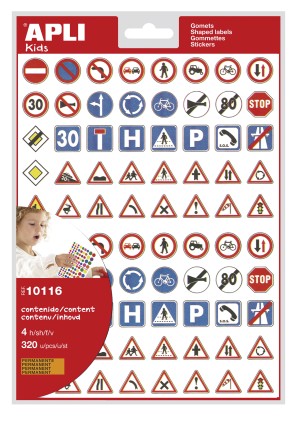 Apli Sacchetto di Adesivi Tematici Segnali Stradali - 320 Adesivi - Adesivo Permanente - Sviluppato con Educatori - Ideale per l Educazione al Traffico - Standard EN-71 Rispettati