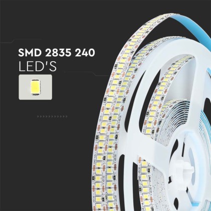 V-TAC Strip LED SMD2835 20W/m 5m 240 LED/m 2000Lm/m 12V 4000K IP20 10mm