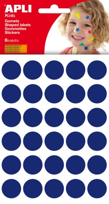 Apli Gomets Tondo &Oslash; 20mm - 180 Unit&agrave; in 6 Fogli - Adesivo Permanente - Sviluppo di Competenze e Creativit&agrave; - Standard EN-71 e FSC - Colore Blu