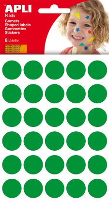Apli Gomets Tondo &Oslash; 20mm - 180 Unit&agrave; in 6 Fogli - Adesivo Permanente - Sviluppo di Abilit&agrave; e Creativit&agrave; - Colore Verde