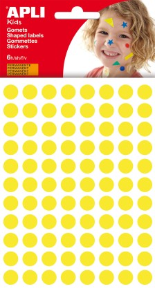 Apli Gomme Rotonde Ø 10,5mm - 6 Fogli da 528 Gomme - Adesivo Permanente - Sviluppo di Abilità e Creatività - Adesivo a Base Acqua - Senza Solventi - 100% Riciclabile - Colore Giallo