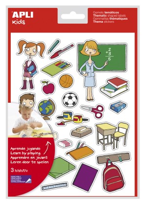 Borsa Apli di adesivi a tema scolastico - 78 adesivi in ​​3 fogli - Adesivo rimovibile - Illustrazioni educative - Adesivo a base acqua - Senza solventi - Colorato