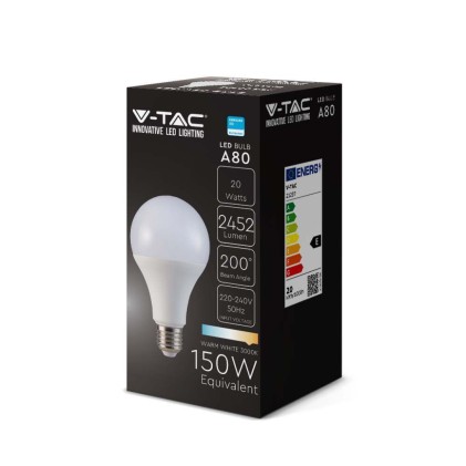 V-TAC PRO Lampadina LED Chip Samsung E27 20W 120LM/W A80 3000K