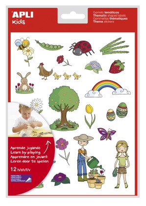 Apli Gomet a Tema Primavera - 264 Gomet in 12 fogli - Illustrazioni Educative - Adesivo Removibile - Formato Scolastico - Adesivo a Base Acqua - Senza Solventi - Colorato