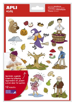 Apli Gomet a tema autunnale - 12 fogli (288 Gomet) - Adesivo rimovibile - Illustrazioni divertenti - Standard EN-71 e FSC - Adesivo a base acqua - Senza solventi - Carta ECF - 100% riciclabile - Colorato