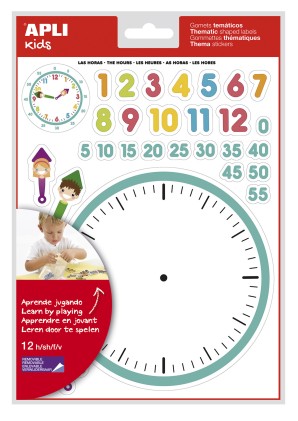 Apli Adesivi Tematici le Ore - Adesivi 360 su 12 Fogli - Aiuto nell Apprendimento delle Ore e Motricità - Adesivo Removibile - Ideale per le Scuole - Adesivo a Base Acqua - Senza Solventi - Colorato