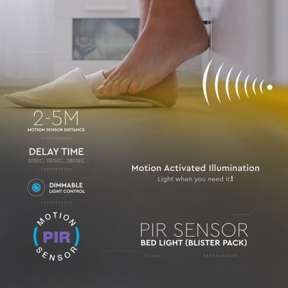 V-TAC Kit Strip LED Luce Scendiletto Singolo (1,2m Strip 30 LED/m 3W+Alimentatore+Sensore di movimento) 12V 4000K Dimmerabile