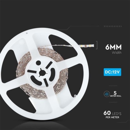 V-TAC Strip LED SMD2835 4.2W/m 5m 60 LED/m 12V 4000K IP20 6mm