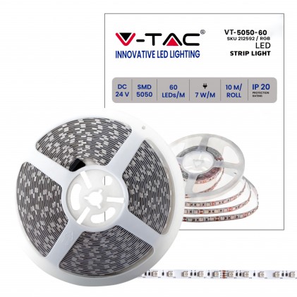 V-TAC Strip LED SMD5050 7W/m 10m 60 LED/m 24V RGB IP20 10mm