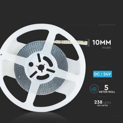 V-TAC Strip LED SMD2835 18W/m 5m 238 LED/m 135LM/W 24V 4000K IP20 10mm