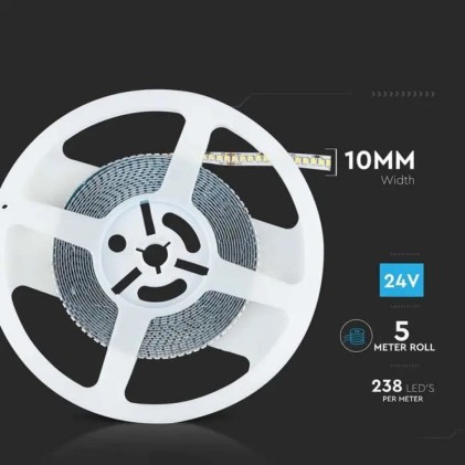 V-TAC Strip LED SMD2835 18W/m 5m 238 LED/m 135LM/W 24V 6500K IP20 10mm