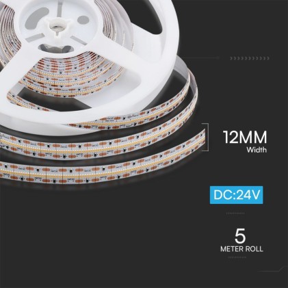 V-TAC Strip LED SMD2110 22W/m 5m 700 LED/m 150lm/W 24V 3000K CRI>90 IP20 12mm