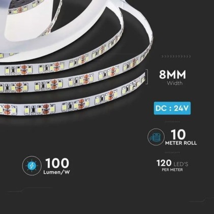 V-TAC Strip LED SMD2835 7,5W/m 10m 120 LED/m 4000K 24V IP20 10mm