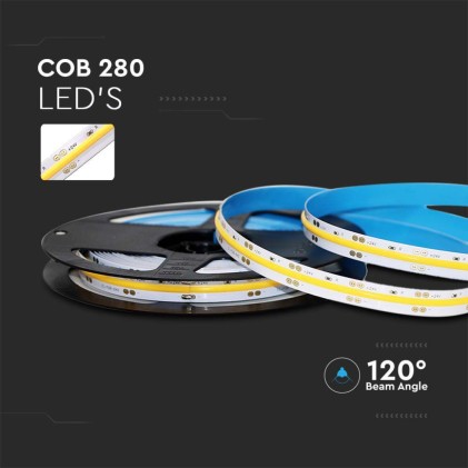 V-TAC Strip LED COB 10W/m 5m 24V 800Lm/m 3000K IP20 8mm
