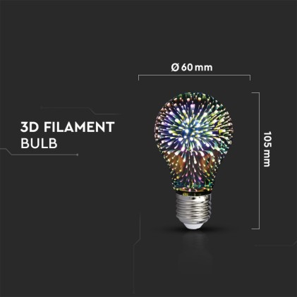 V-TAC Lampadina LED E27 5W A60 Filamento 3D 3000K