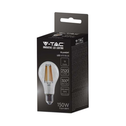 V-TAC Lampadina LED E27 18W 135LM/W A67 Filamento 3000K
